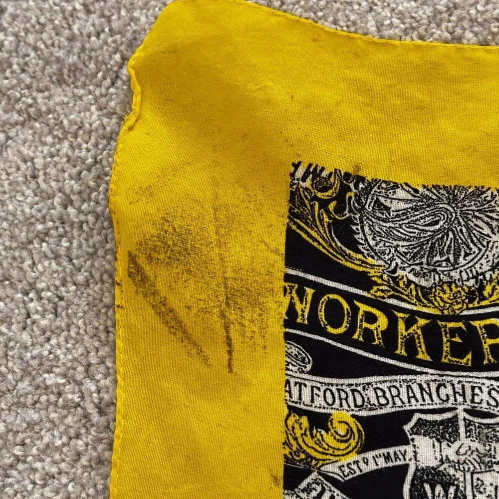 Gianfranco Ferre Scarf Womens O/S Black Yellow Square Satin Workers Union Print